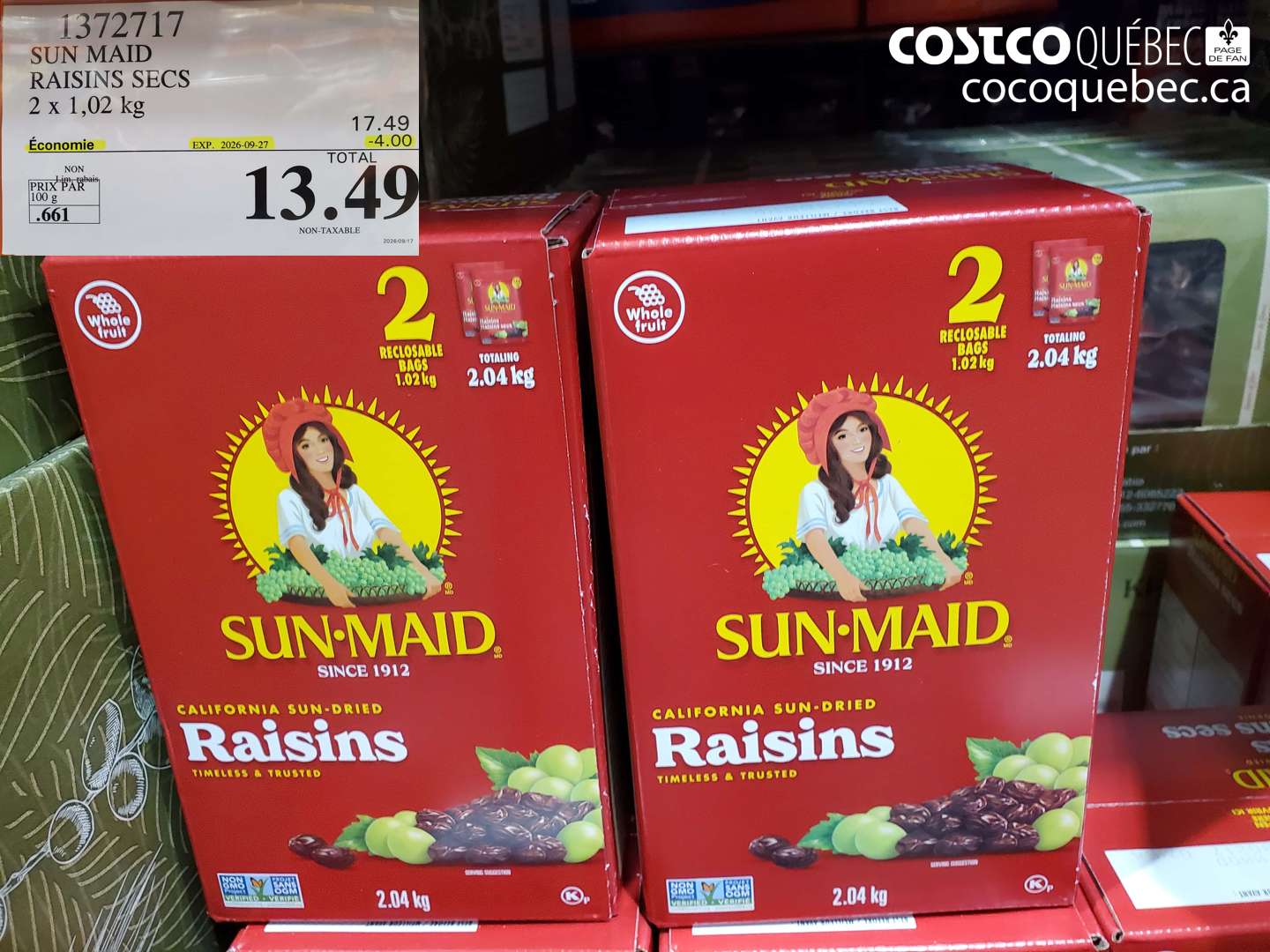 1372717 SUN MAID RAISINS SECS ($4.00 INSTANT SAVINGS EXPIRES ON 2026-09-27) $13.49