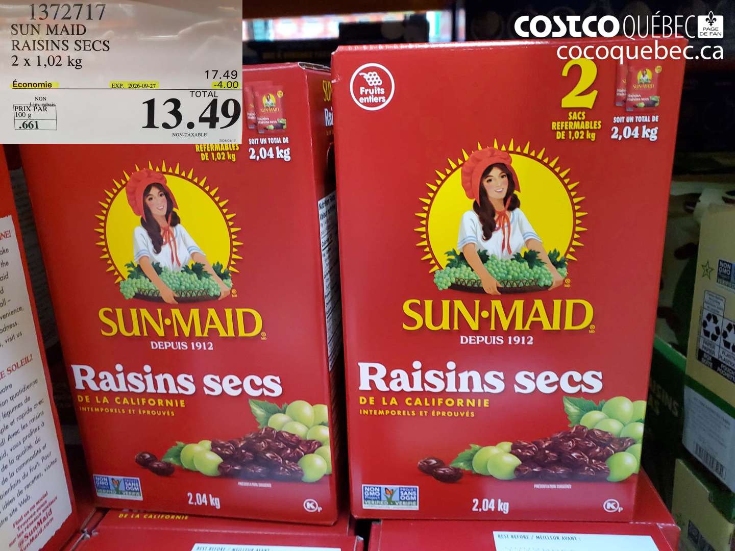 1372717 SUN MAID RAISINS SECS ($4.00 INSTANT SAVINGS EXPIRES ON 2026-09-27) $13.49