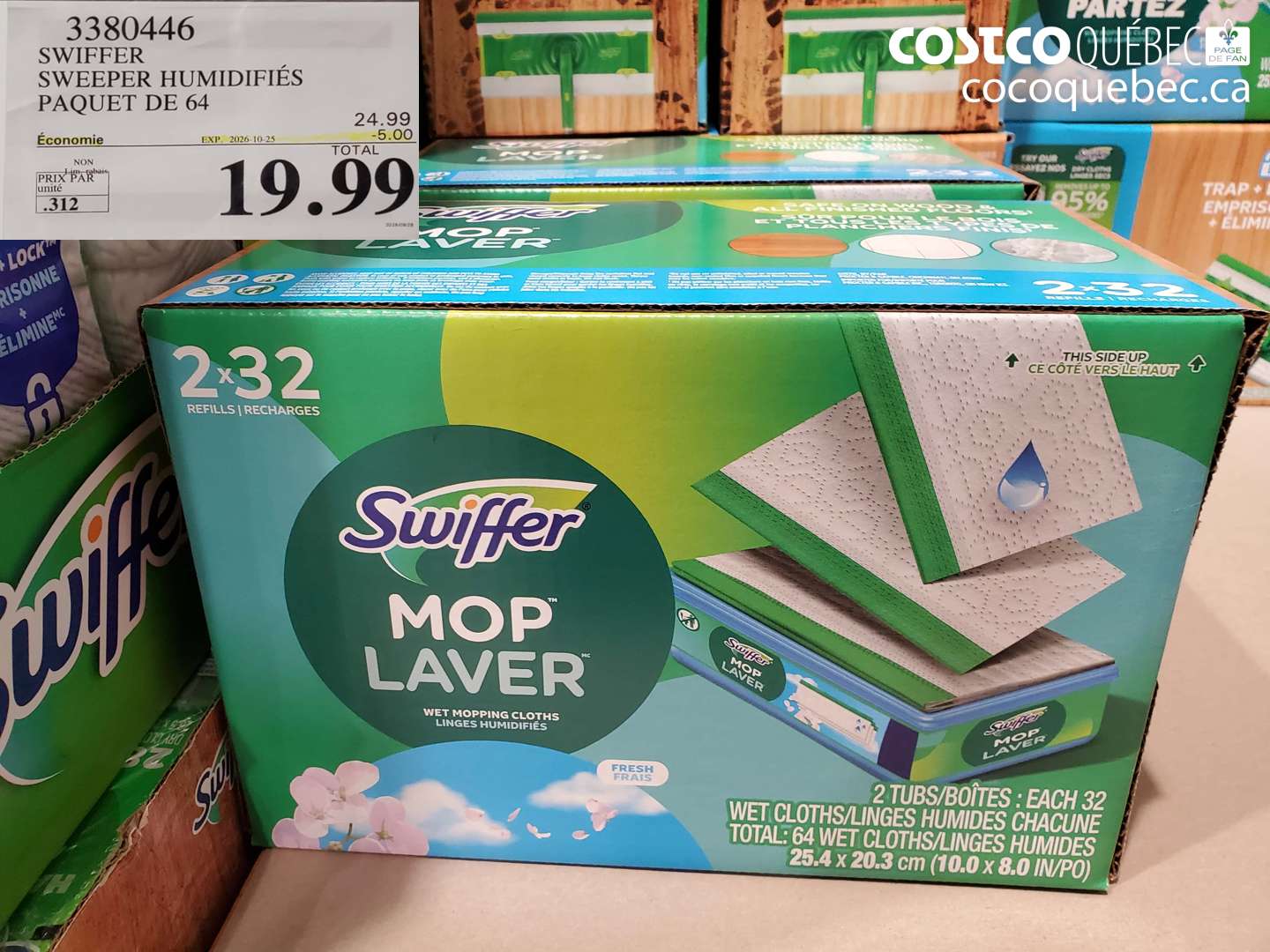 3380446 SWIFFER SWEEPER HUMIDIFIÉS PAQUET DE 64 ($5.00 INSTANT SAVINGS EXPIRES ON 2026-10-25) $19.99