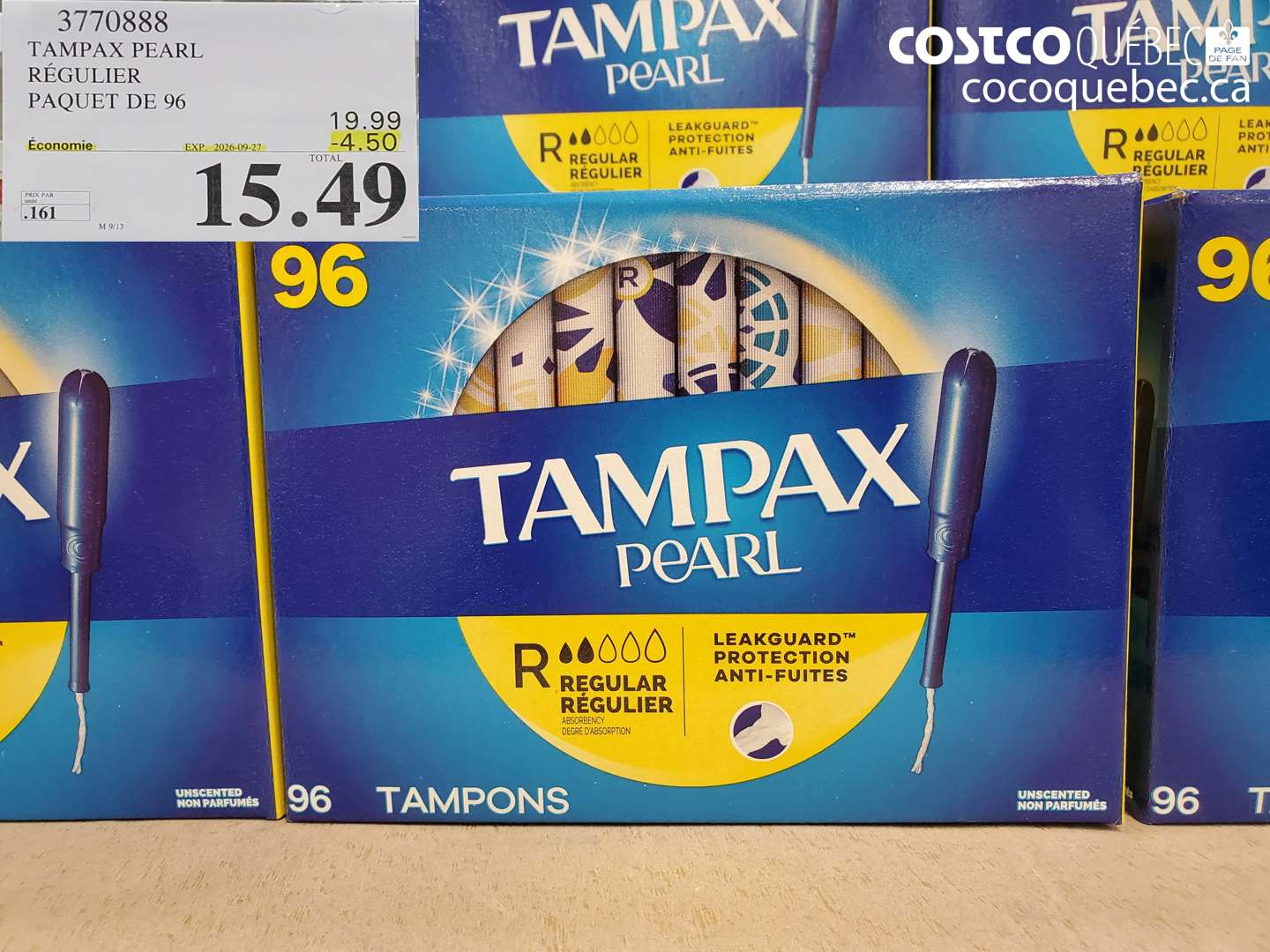 3770888 TAMPAX PEARL RÉGULIER ($4.50 INSTANT SAVINGS EXPIRES ON 2026-09-27) $15.49