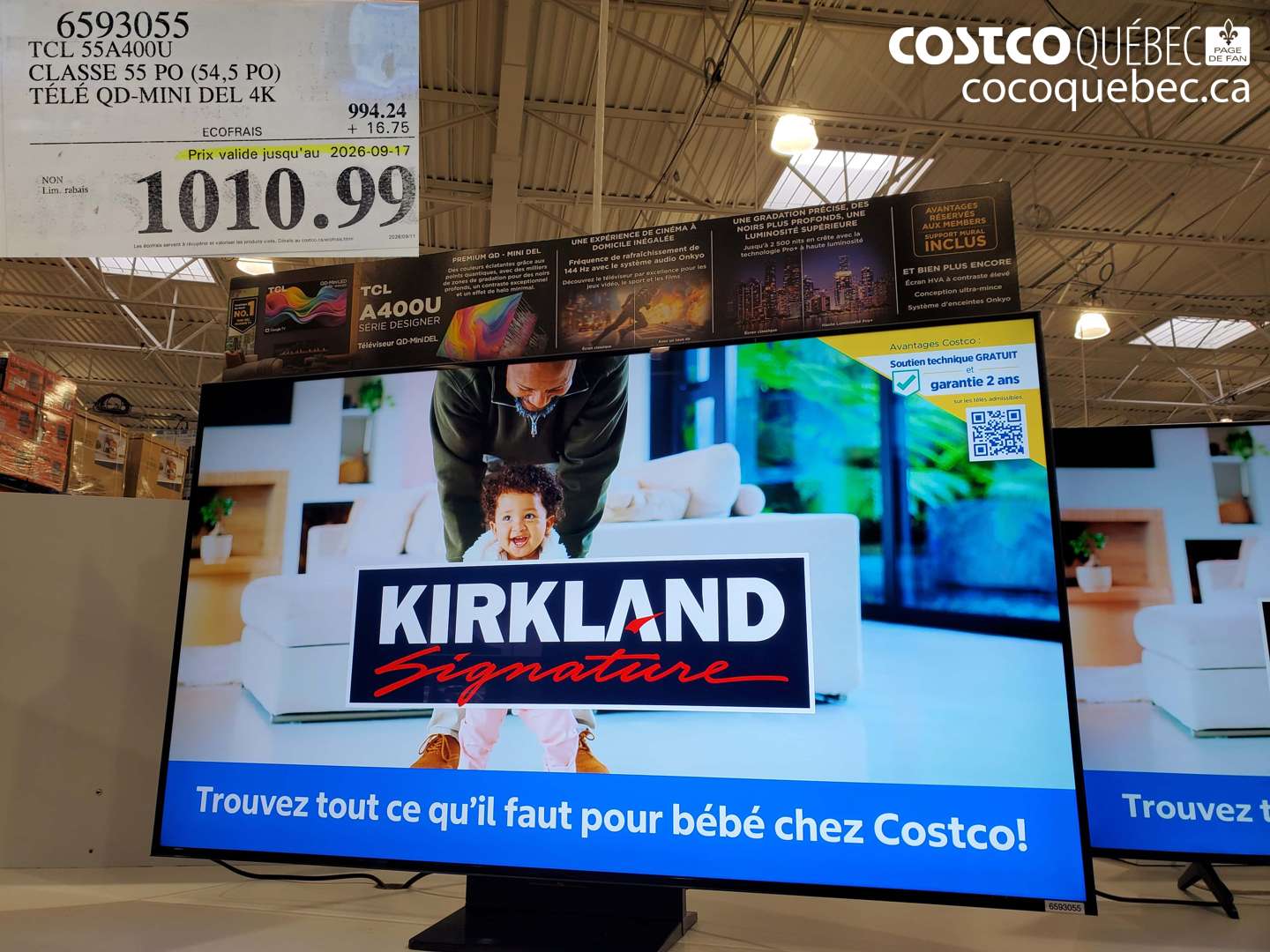 6593055 TCL 55A400U CLASSE 55 PO (54.5 PO) TÉLÉ QD-MINI DEL 4K (EXPIRES ON 2026-09-17) $1010.99
