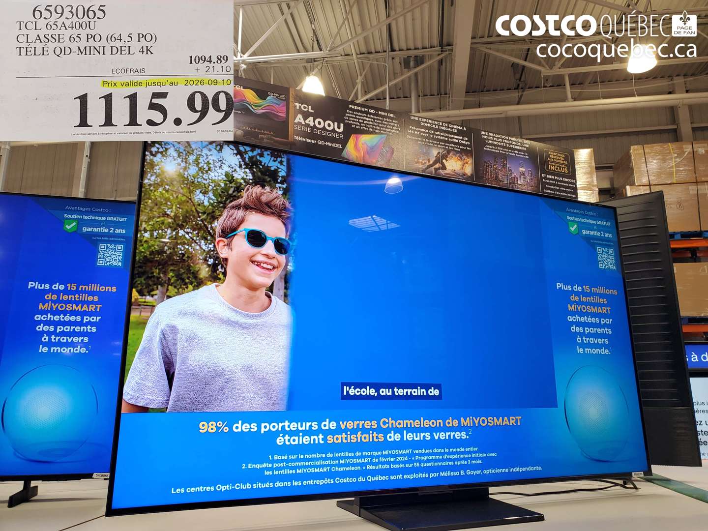 6593065 TCL 65A400U CLASSE 65 PO (64.5 PO) TÉLÉ QD-MINI DEL 4K (EXPIRES ON 2026-09-10) $1115.99
