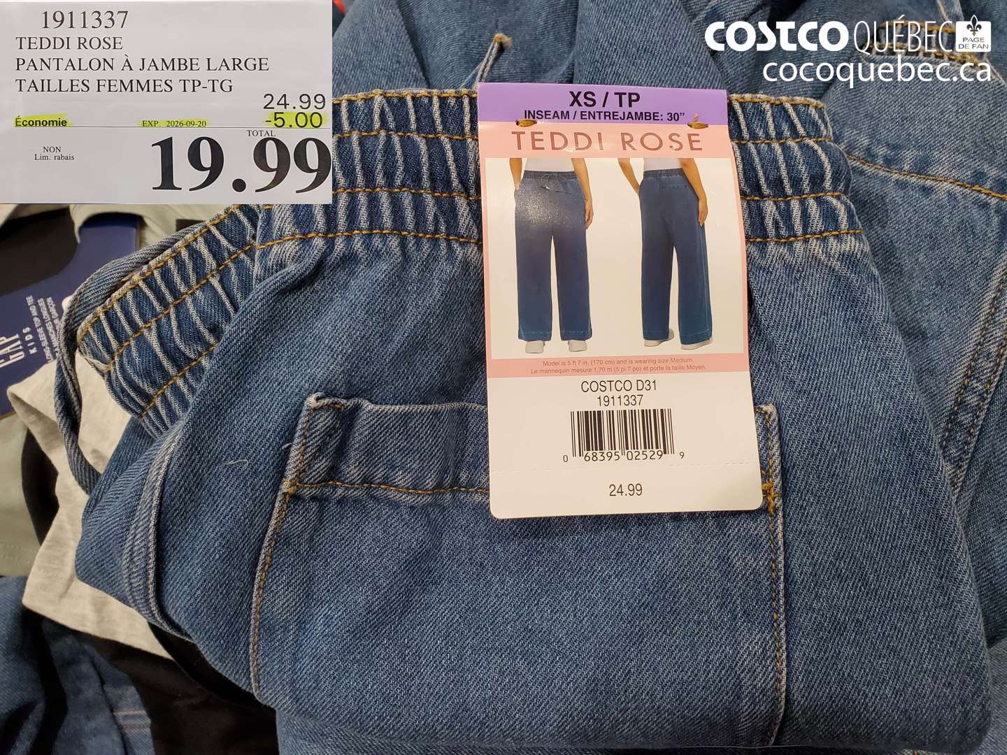 1911337 TEDDI ROSE PANTALON À JAMBE LARGE TAILLES FEMMES TP-TG ($5.00 INSTANT SAVINGS EXPIRES ON 2026-09-20) $19.99