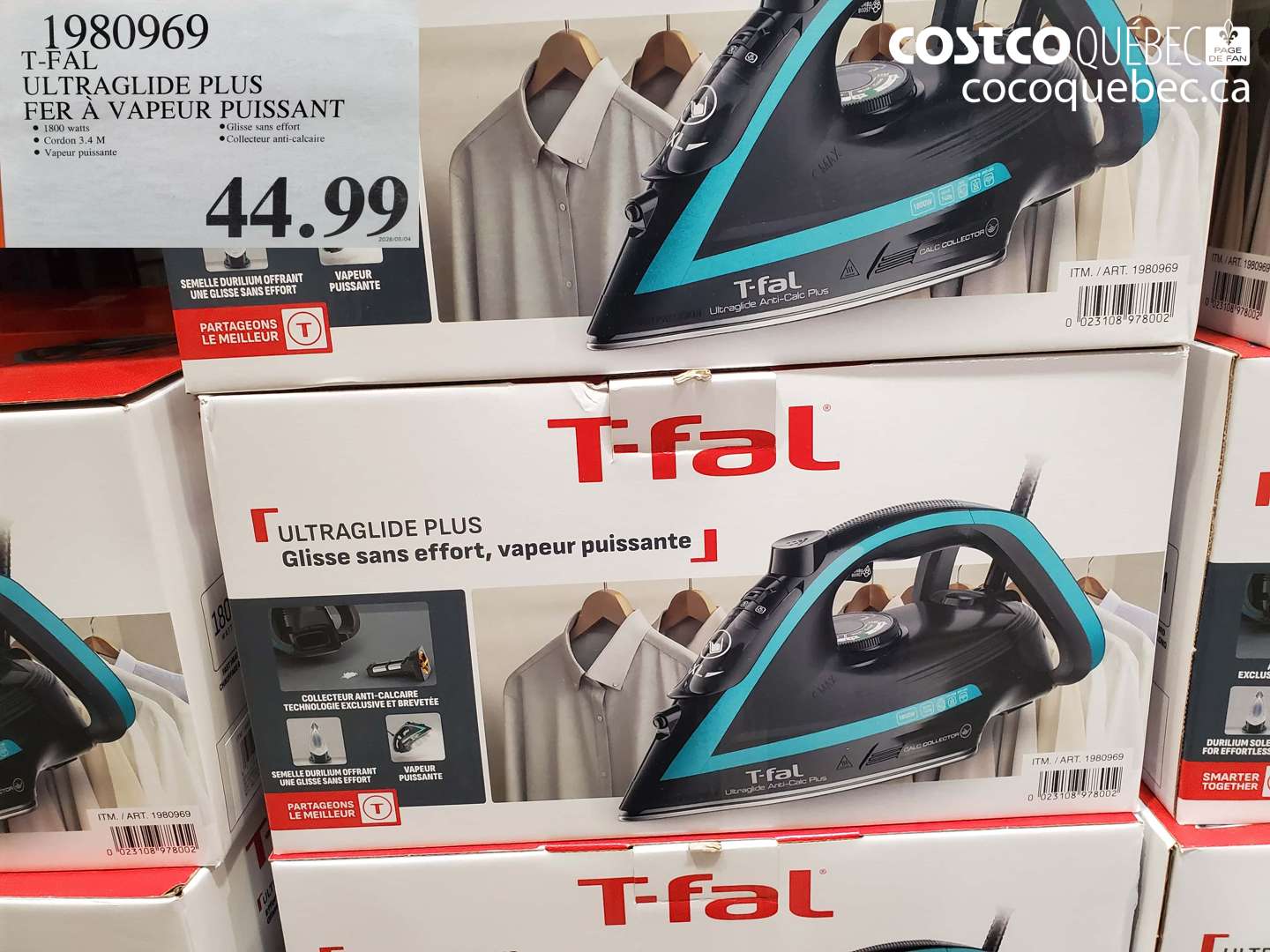 1980969 T-FAL ULTRAGLIDE PLUS FER À VAPEUR PUISSANT $44.99