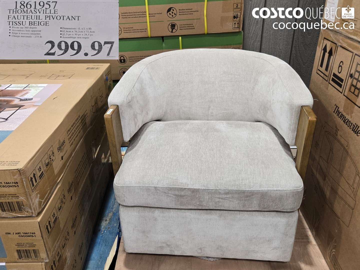 1861957 THOMASVILLE FAUTEUIL PIVOTANT TISSU BEIGE $299.97
