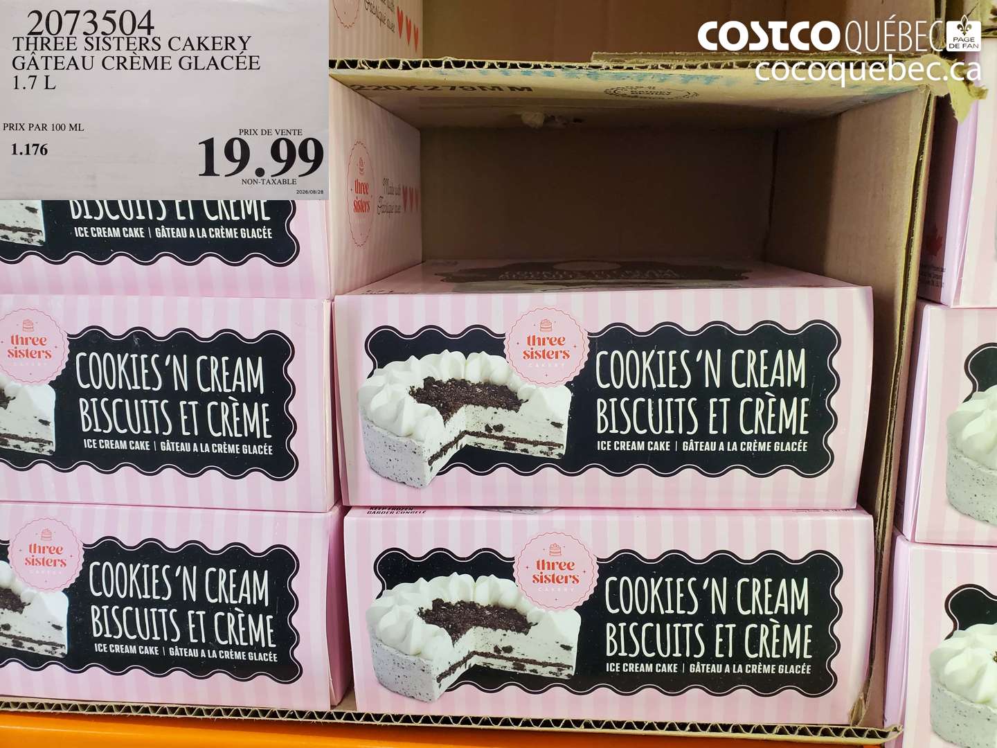 2073504 THREE SISTERS CAKERY GÂTEAU CRÈME GLACÉE 1.7 L $19.99