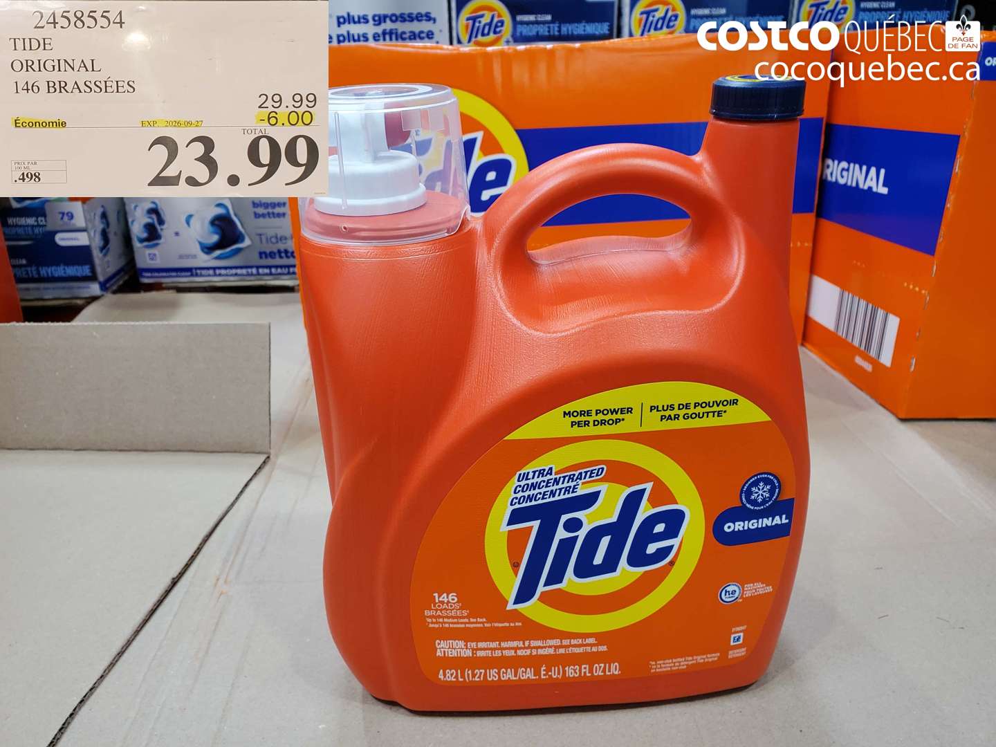 2458554 TIDE ORIGINAL 146 BRASSÉES ($6.00 INSTANT SAVINGS EXPIRES ON 2026-09-27) $23.99