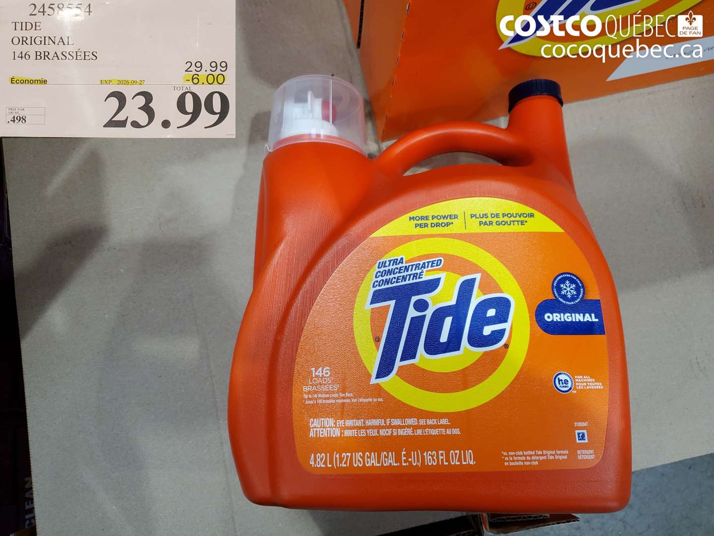 2458554 TIDE ORIGINAL 146 BRASSÉES ($6.00 INSTANT SAVINGS EXPIRES ON 2026-09-27) $23.99