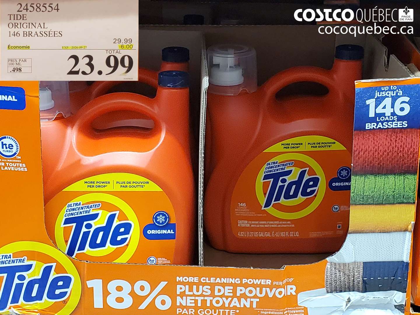 2458554 TIDE ORIGINAL 146 BRASSÉES ($6.00 INSTANT SAVINGS EXPIRES ON 2026-09-27) $23.99