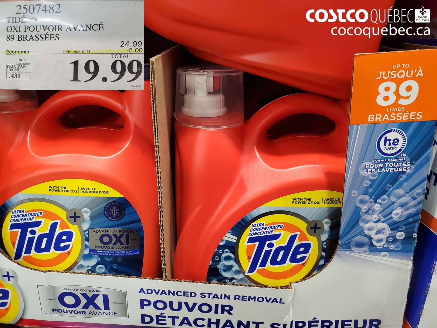 2507482 TIDE OXI POUVOIR AVANCÉ 89 BRASSÉES ($5.00 INSTANT SAVINGS EXPIRES ON 2026-10-25) $19.99