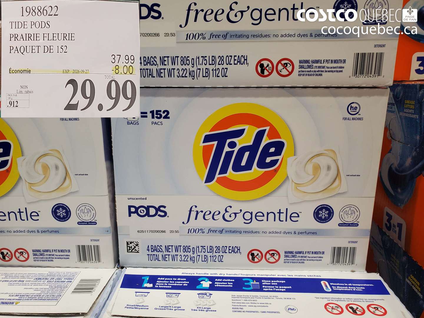 1988622 TIDE PODS PRAIRIE FLEURIE PAQUET DE 152 ($8.00 INSTANT SAVINGS EXPIRES ON 2026-09-27) $29.99