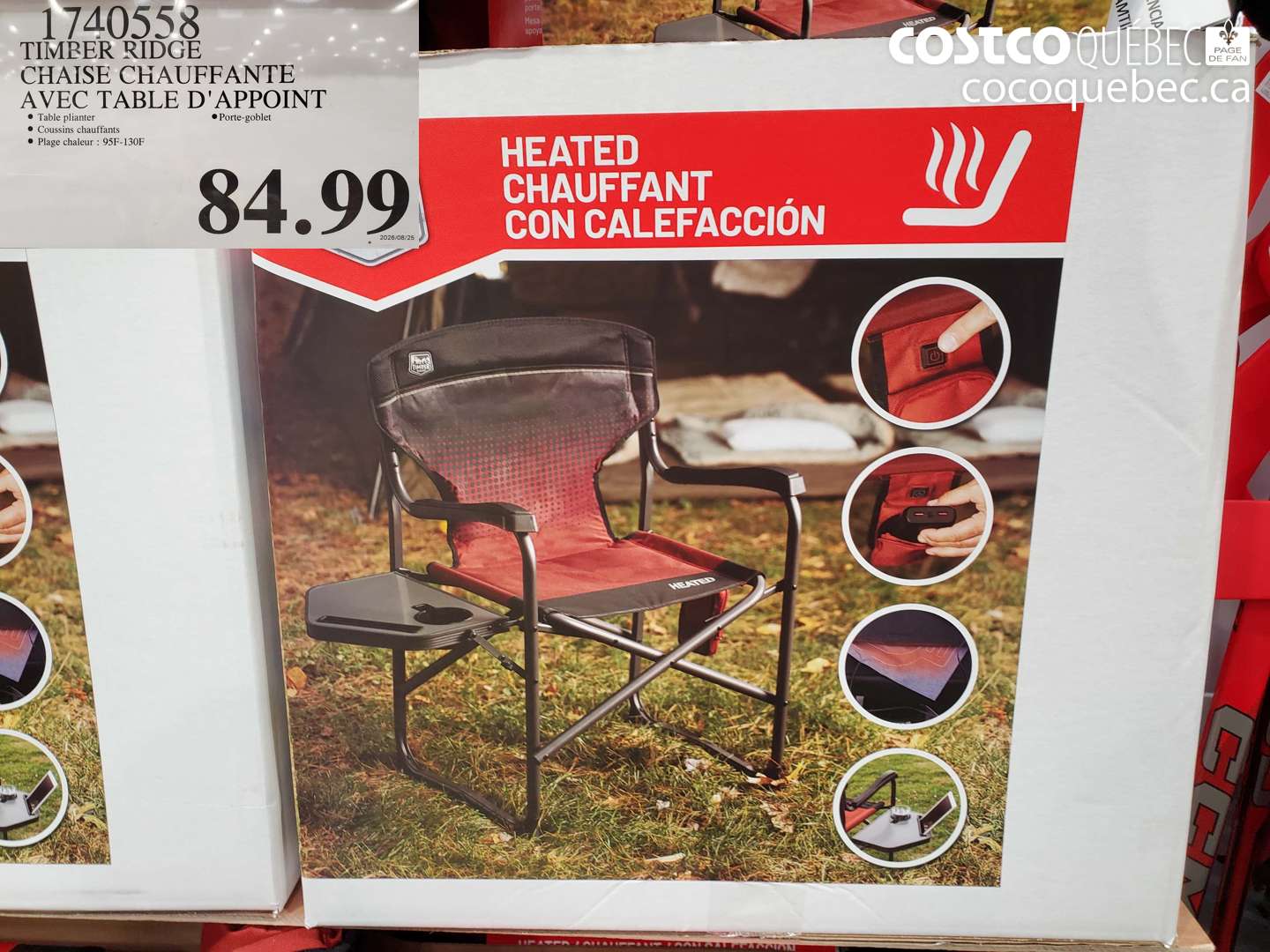 1740558 TIMBER RIDGE CHAISE CHAUFFANTE AVEC TABLE D'APPOINT $84.99