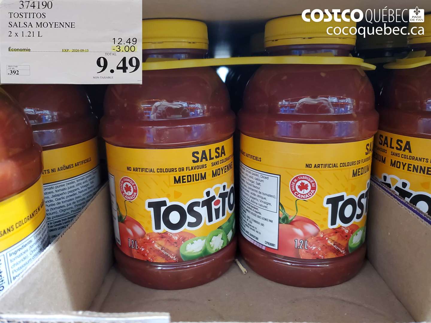 374190 TOSTITOS SALSA MOYENNE ($3.00 INSTANT SAVINGS EXPIRES ON 2026-09-13) $9.49