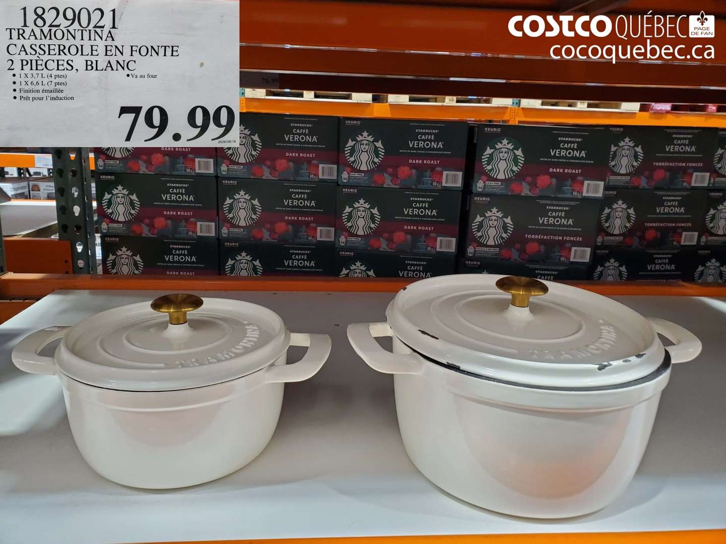 1829021 TRAMONTINA CASSEROLE EN FONTE 2 PIÈCES, BLANC $79.99