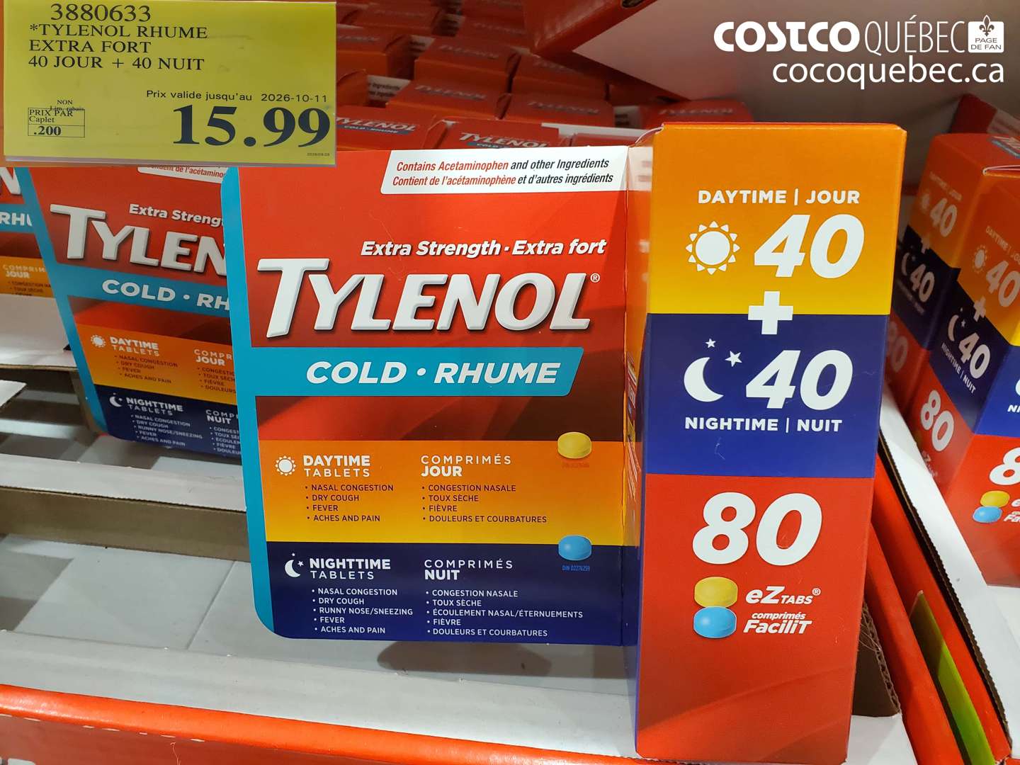 3880633 TYLENOL RHUME EXTRA FORT 40 JOUR + 40 NUIT (EXPIRES ON 2026-10-11) $15.99