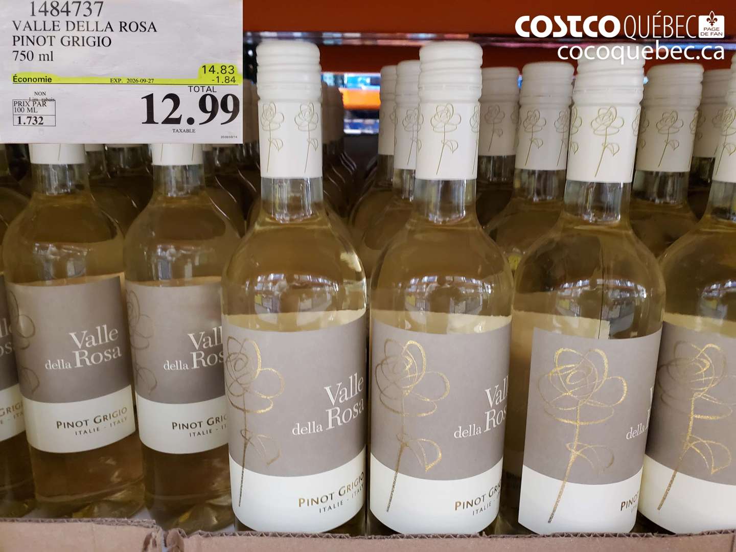 1484737 VALLE DELLA ROSA PINOT GRIGIO ($1.84 INSTANT SAVINGS EXPIRES ON 2026-09-27) $12.99
