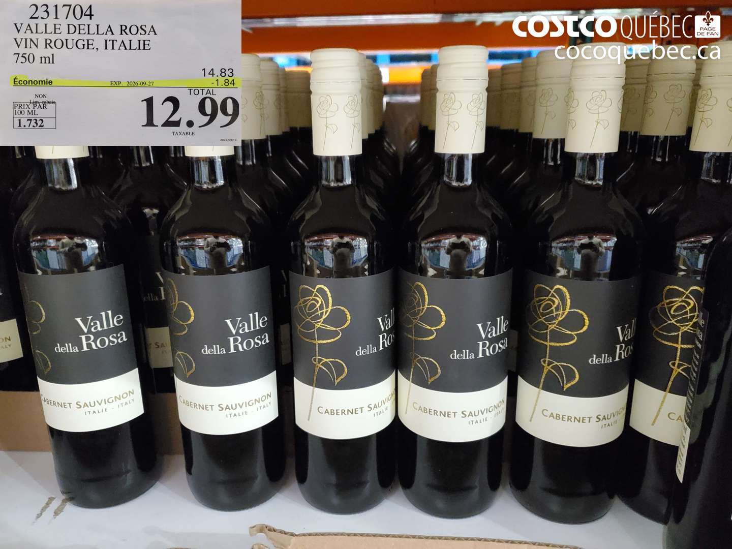 231704 VALLE DELLA ROSA VIN ROUGE, ITALIE ($1.84 INSTANT SAVINGS EXPIRES ON 2026-09-27) $12.99