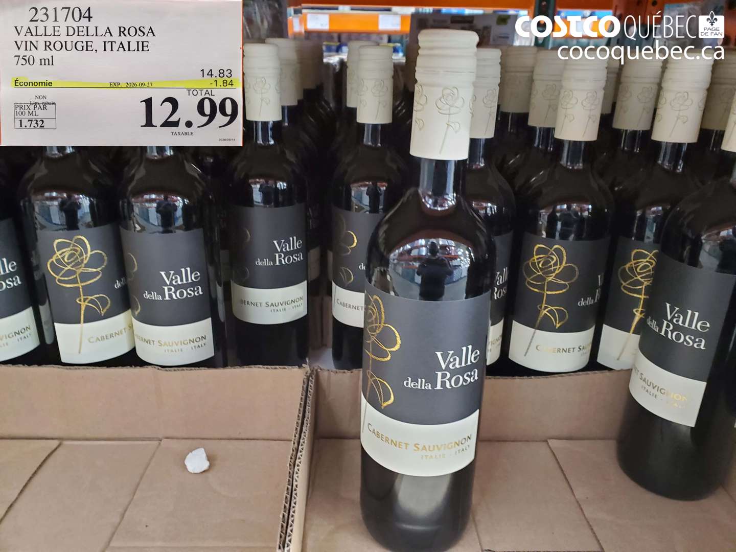 231704 VALLE DELLA ROSA VIN ROUGE, ITALIE 750 ML ($1.84 INSTANT SAVINGS EXPIRES ON 2026-09-27) $12.99