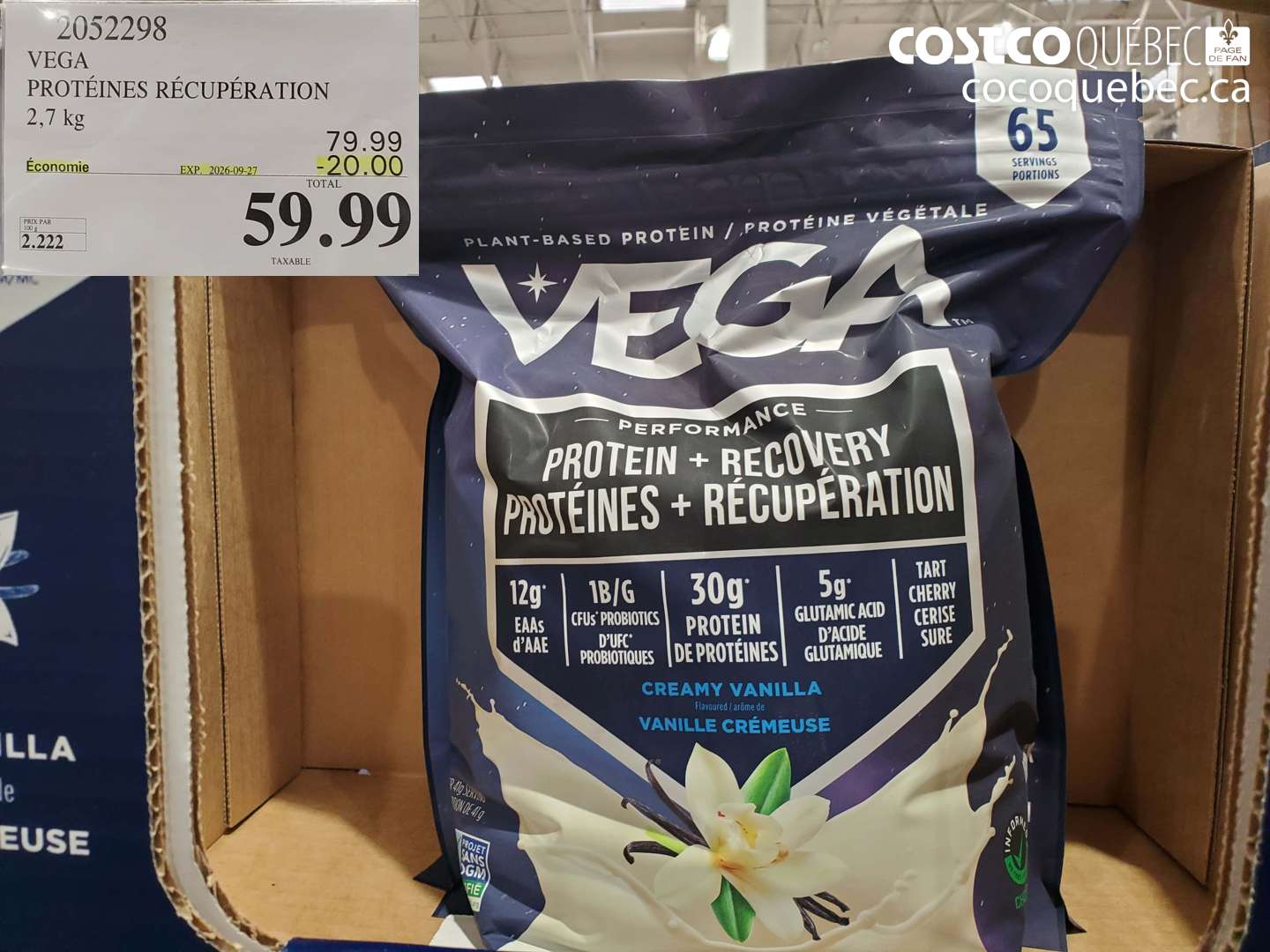 2052298 VEGA PROTÉINES RÉCUPÉRATION ($20.00 INSTANT SAVINGS EXPIRES ON 2026-09-27) $59.99