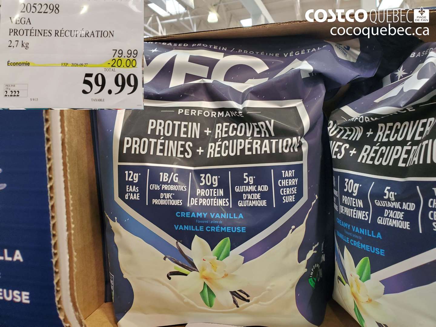 2052298 VEGA PROTÉINES RÉCUPÉRATION 2.7 KG ($20.00 INSTANT SAVINGS EXPIRES ON 2026-09-27) $59.99