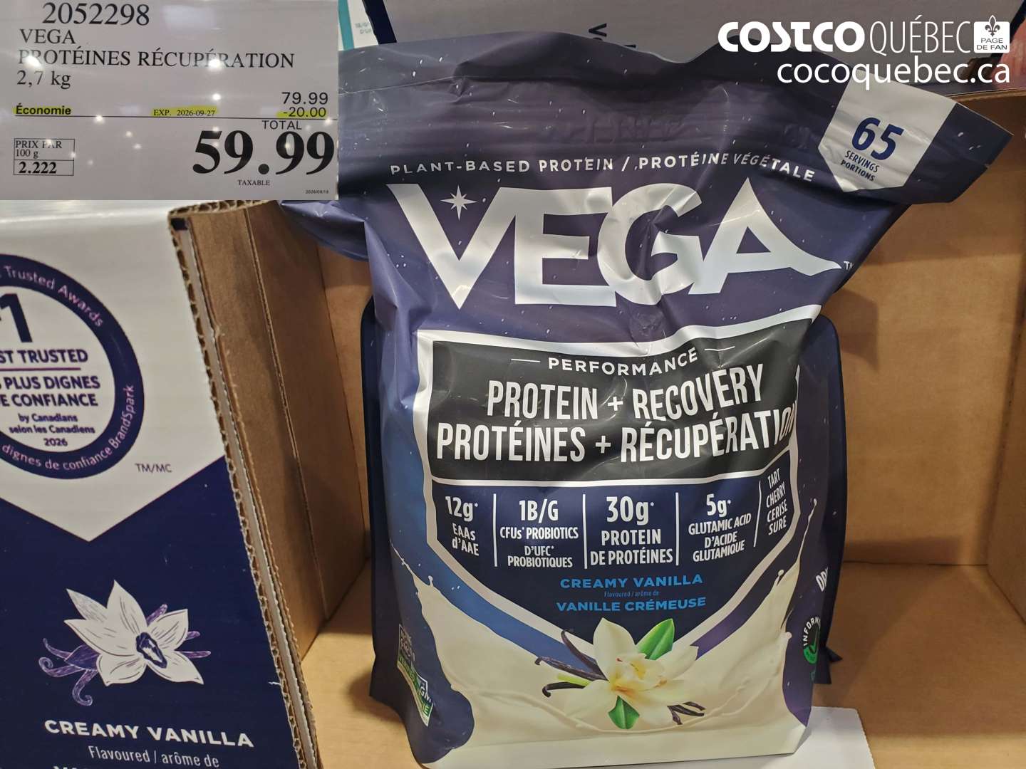 2052298 VEGA PROTÉINES RÉCUPÉRATION 2.7 KG ($20.00 INSTANT SAVINGS EXPIRES ON 2026-09-27) $59.99