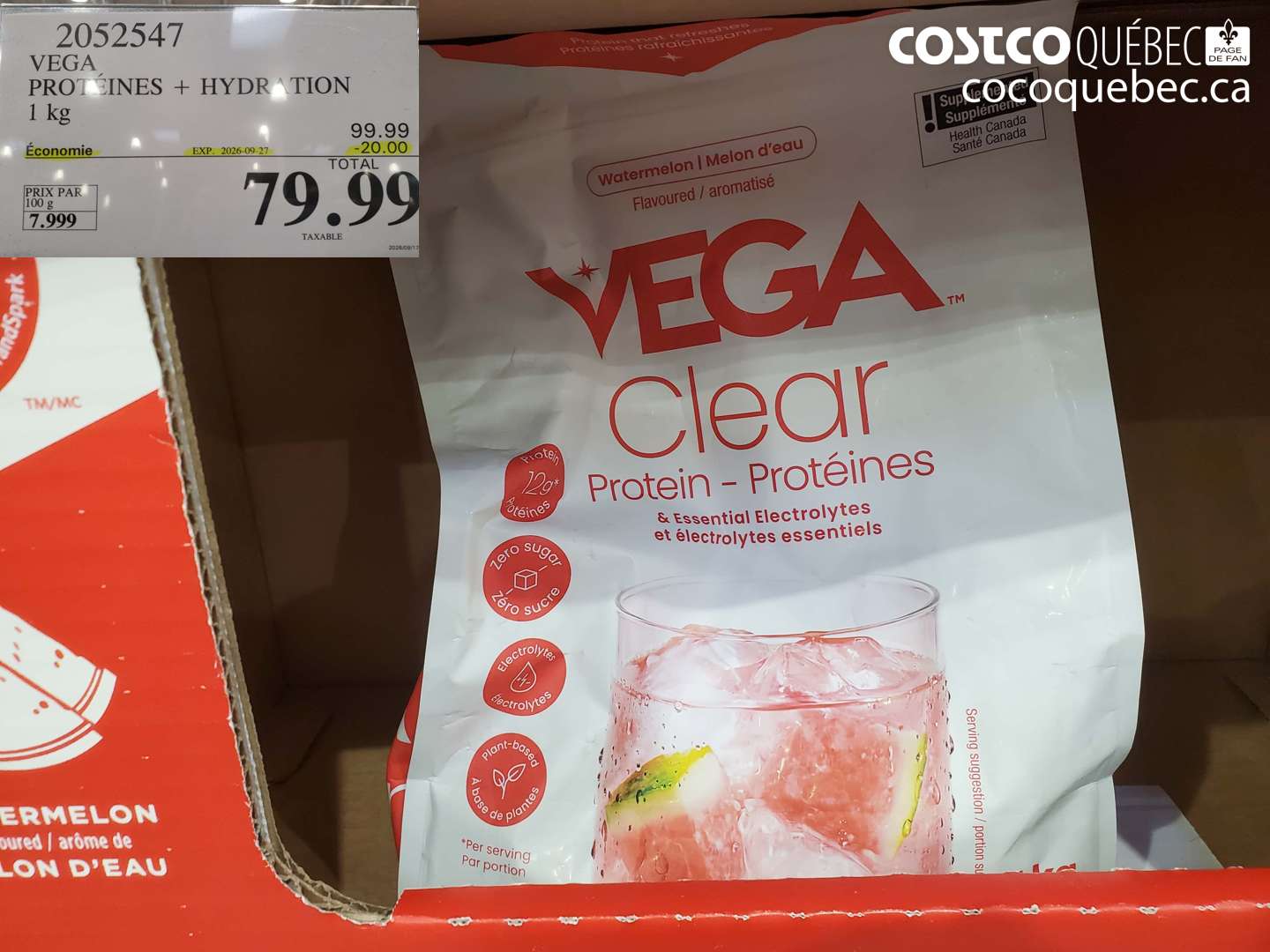 2052547 VEGA PROTÉINES + HYDRATION 1 KG ($20.00 INSTANT SAVINGS EXPIRES ON 2026-09-27) $79.99