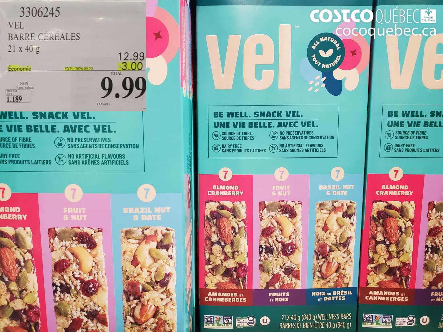 3306245 VEL BARRE CÉRÉALES ($3.00 INSTANT SAVINGS EXPIRES ON 2026-09-20) $9.99