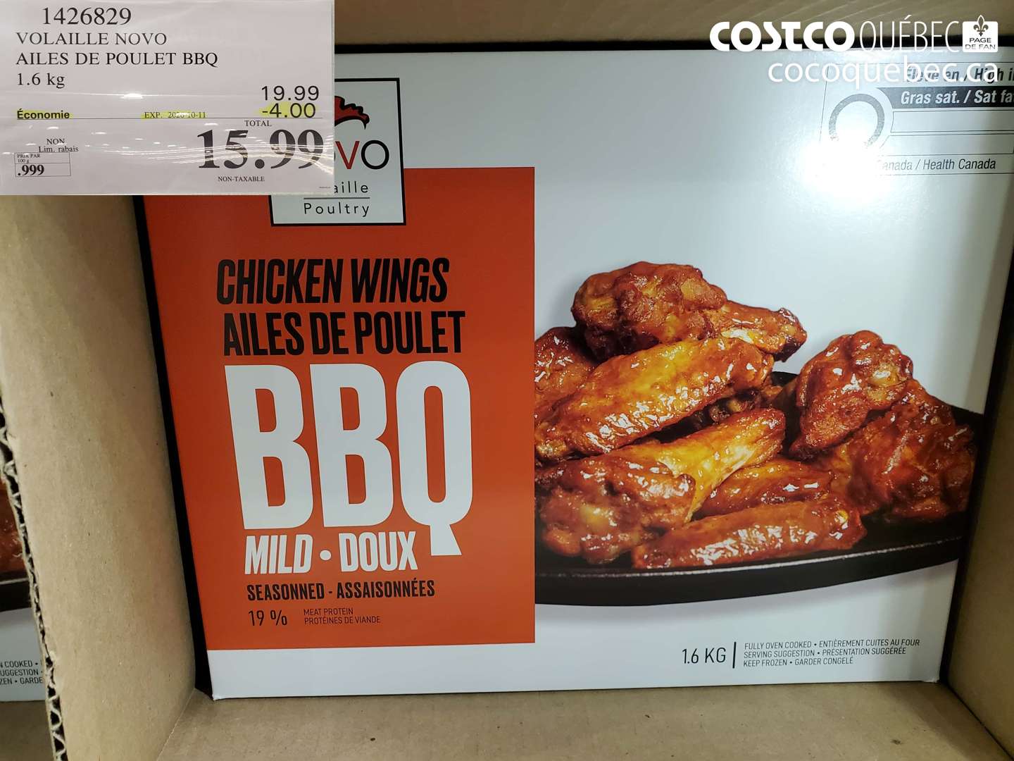 1426829 VOLAILLE NOVO AILES DE POULET BBQ ($4.00 INSTANT SAVINGS EXPIRES ON 2020-10-11) $15.99