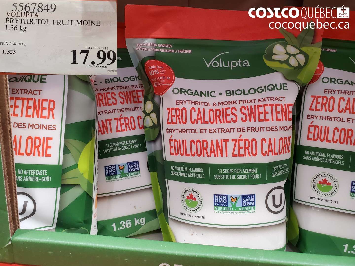 5567849 VOLUPTA ÉRYTHRITOL FRUIT MOINE 1.36 KG $17.99