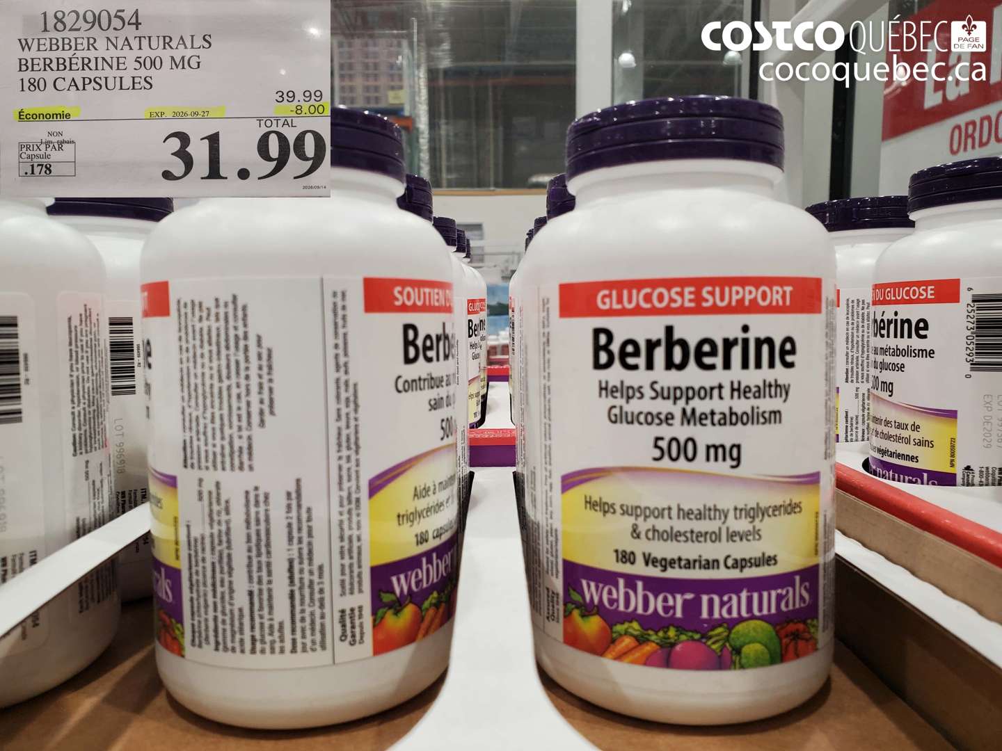 1829054 WEBBER NATURALS BERBÉRINE 500 MG 180 CAPSULES ($8.00 INSTANT SAVINGS EXPIRES ON 2026-09-27) $31.99