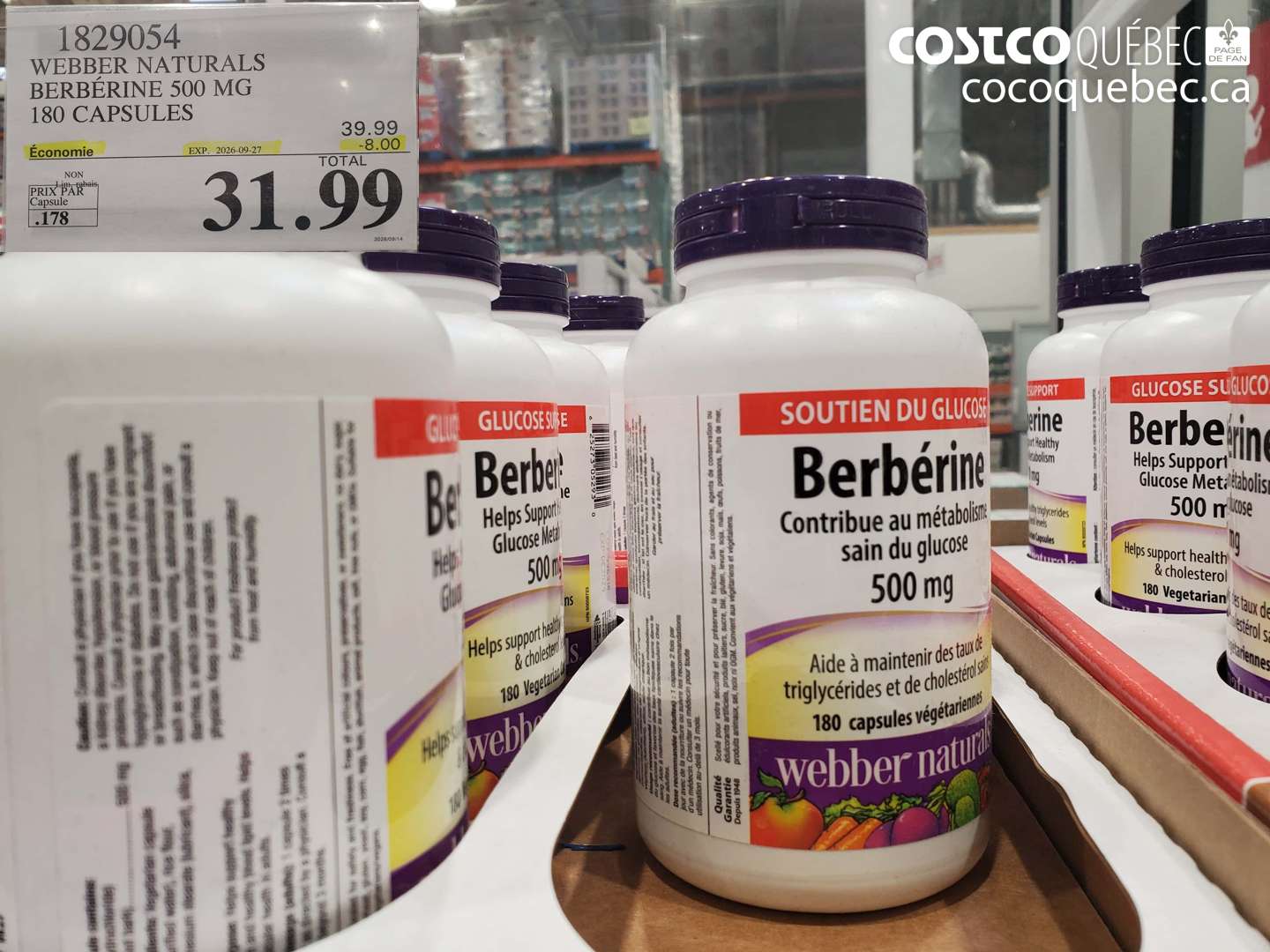 1829054 WEBBER NATURALS BERBÉRINE 500 MG 180 CAPSULES ($8.00 INSTANT SAVINGS EXPIRES ON 2026-09-27) $31.99