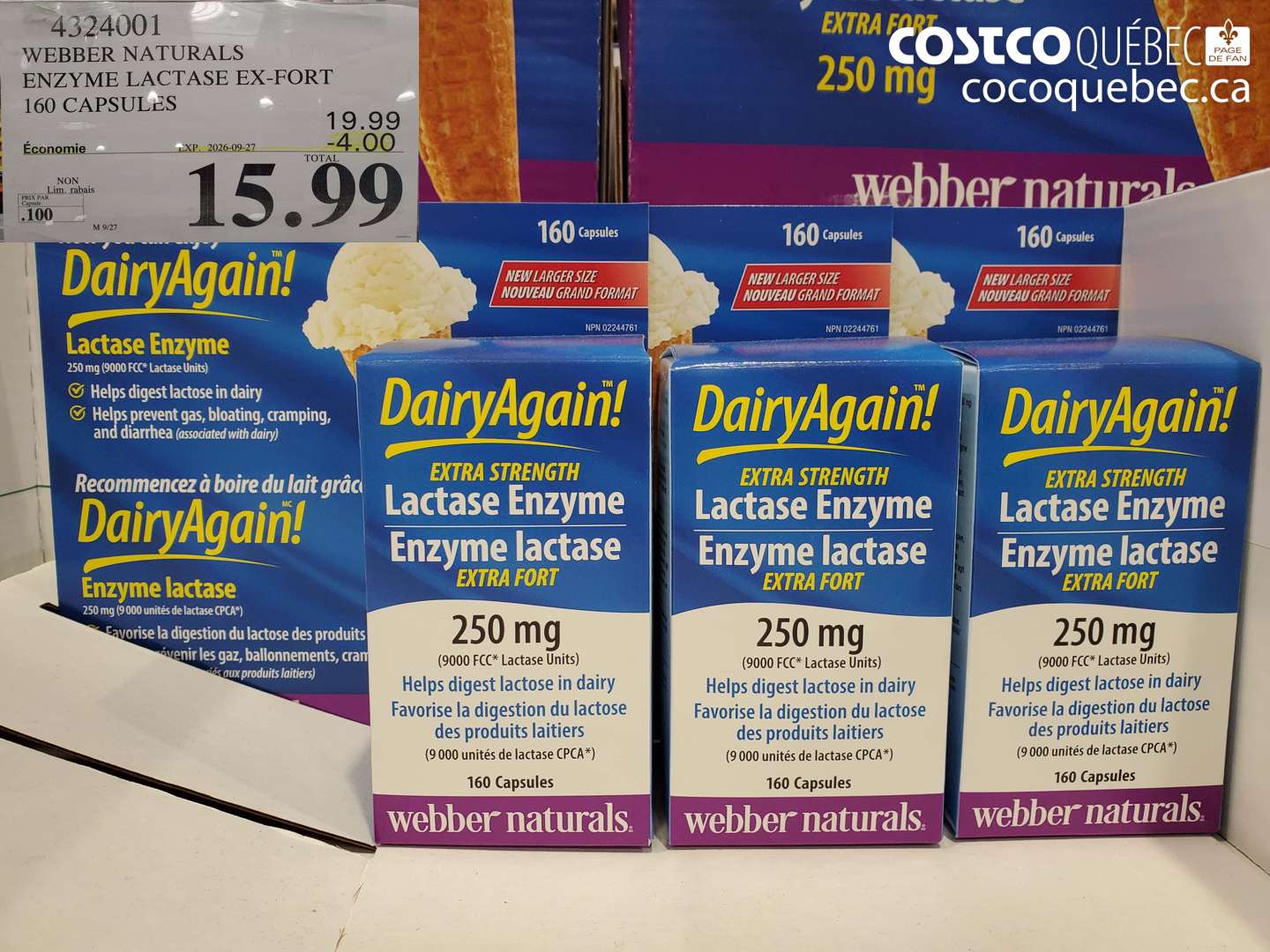 4324001 WEBBER NATURALS ENZYME LACTASE EX-FORT 160 CAPSULES ($4.00 INSTANT SAVINGS EXPIRES ON 2026-09-27) $15.99