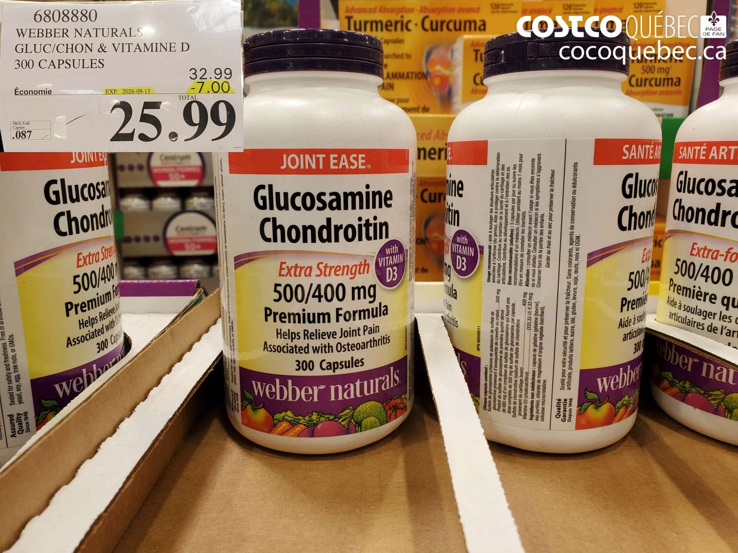 6808880 WEBBER NATURALS GLUC/CHON & VITAMINE D 300 CAPSULES ($7.00 INSTANT SAVINGS EXPIRES ON 2026-09-13) $25.99