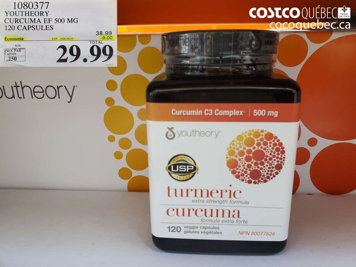 1080377 YOUTHEORY CURCUMA EF 500 MG 120 CAPSULES ($9.00 INSTANT SAVINGS EXPIRES ON 2026-09-27) $29.99
