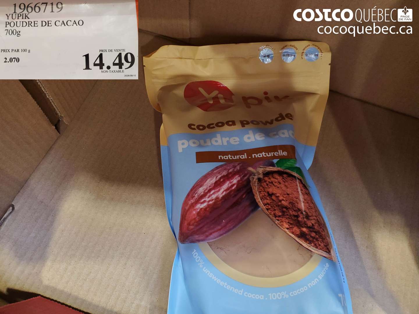 1966719 YUPIK POUDRE DE CACAO 700G $14.49