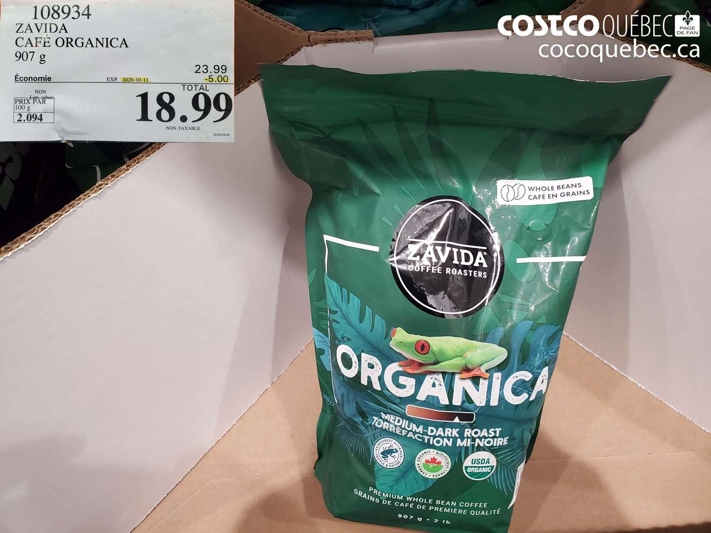 108934 ZA VIDA CAFÉ ORGANICA 907 G ($5.00 INSTANT SAVINGS EXPIRES ON 2026-10-11) $18.99