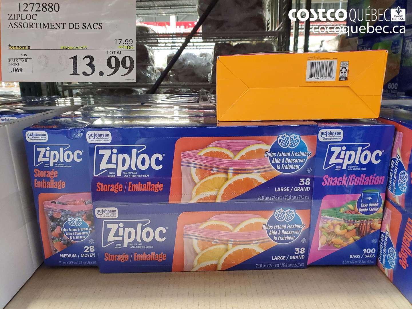 1272880 ZIPLOC ASSORTIMENT DE SACS ($4.00 INSTANT SAVINGS EXPIRES ON 2026-09-27) $13.99