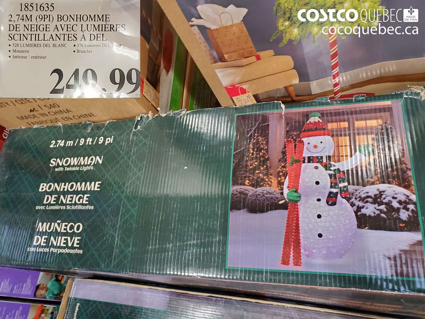 1851635 2.74M (9PI) BONHOMME DE NEIGE AVEC LUMIÈRES SCINTILLANTES À DEL $249.99
