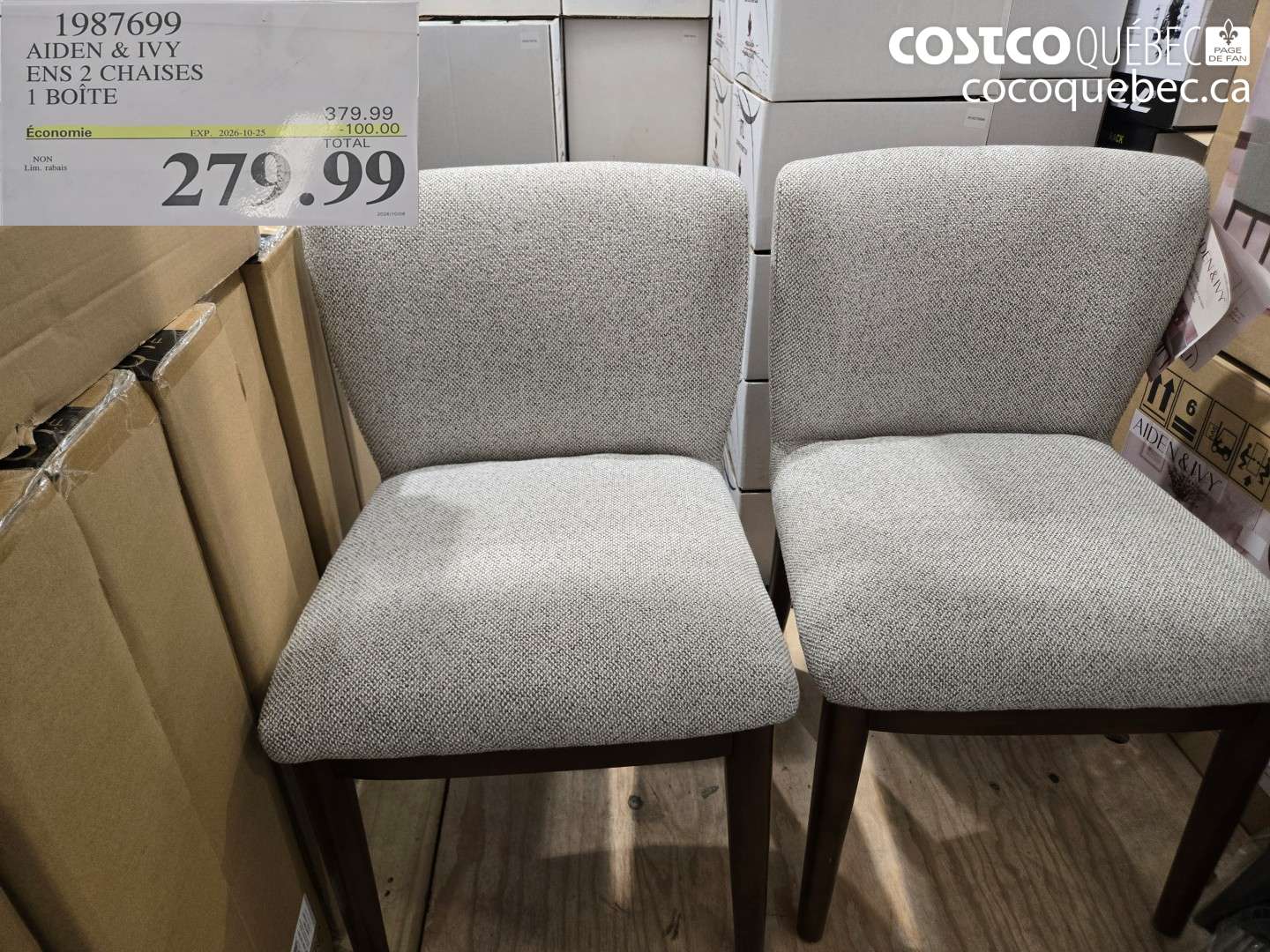 1987699 AIDEN & IVY ENS 2 CHAISES 1 BOITE ($100.00 INSTANT SAVINGS EXPIRES ON 2026-10-25) $279.99