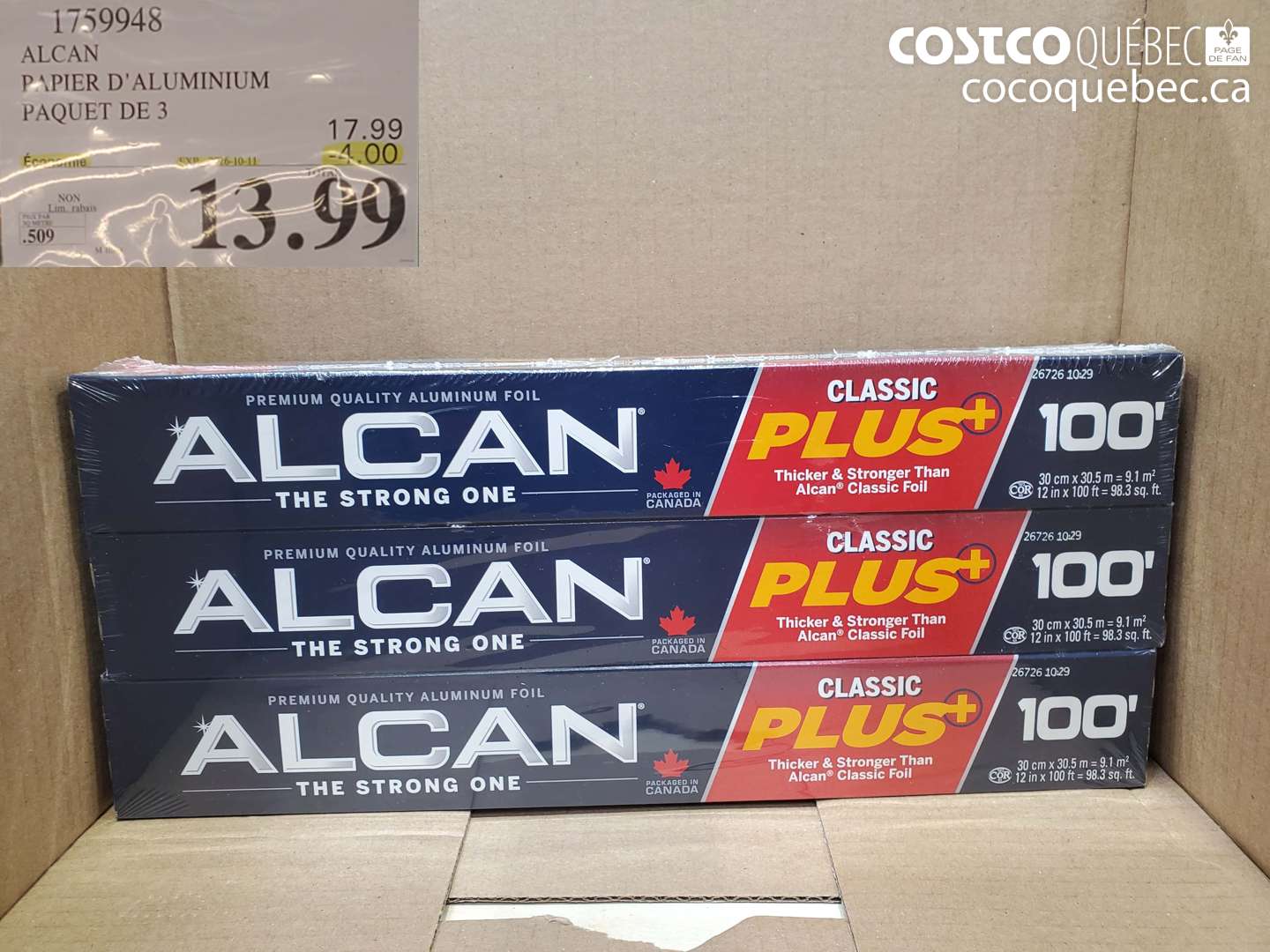 1759948 ALCAN PAPIER D'ALUMINIUM PAQUET DE 3 ($4.00 INSTANT SAVINGS EXPIRES ON 2026-10-11) $13.99