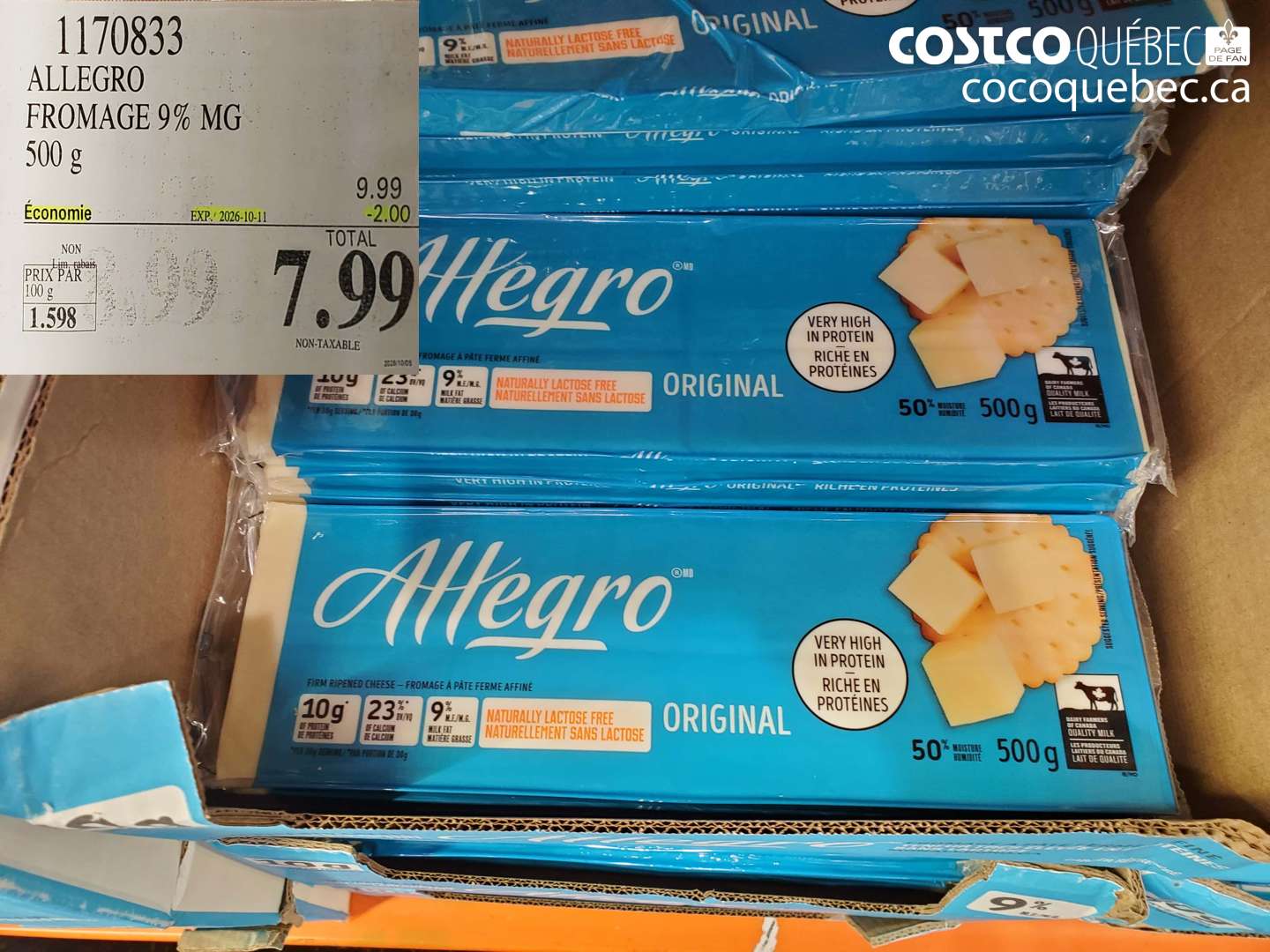 1170833 ALLEGRO FROMAGE 9% MG 500 G ($2.00 INSTANT SAVINGS EXPIRES ON 2026-10-11) $7.99