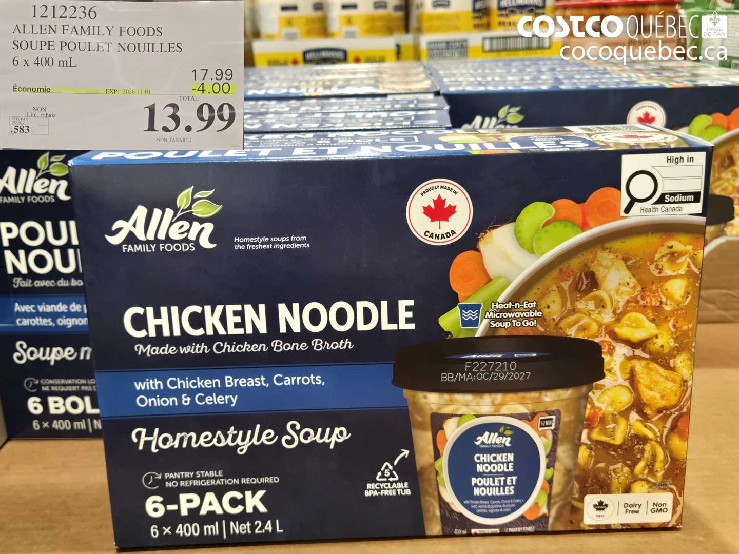 1212236 ALLEN FAMILY FOODS SOUPE POULET NOUILLES ($4.00 INSTANT SAVINGS EXPIRES ON 2026-11-01) $13.99