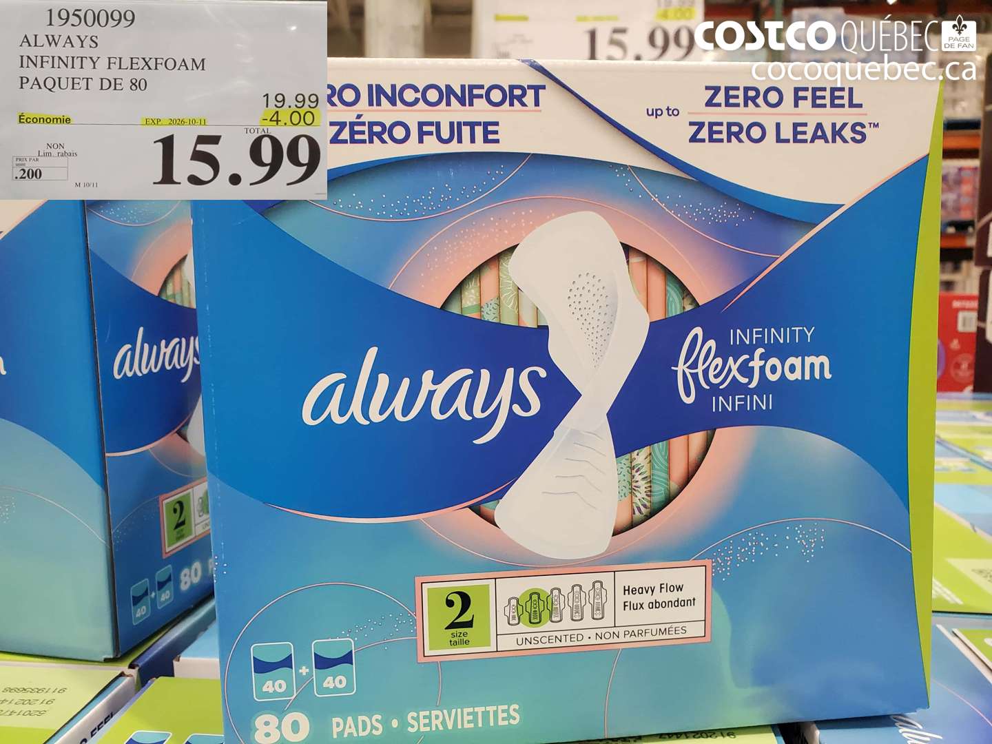 1950099 ALWAYS INFINITY FLEXFOAM PAQUET DE 80 ($4.00 INSTANT SAVINGS EXPIRES ON 2026-10-11) $15.99