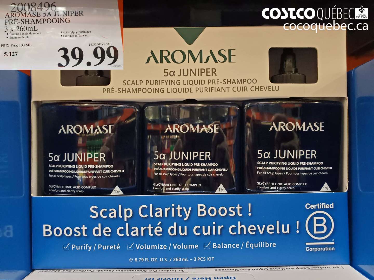 2008496 AROMASE 5A JUNIPER PRÉ-SHAMPOOING 3 X 260ML $39.99
