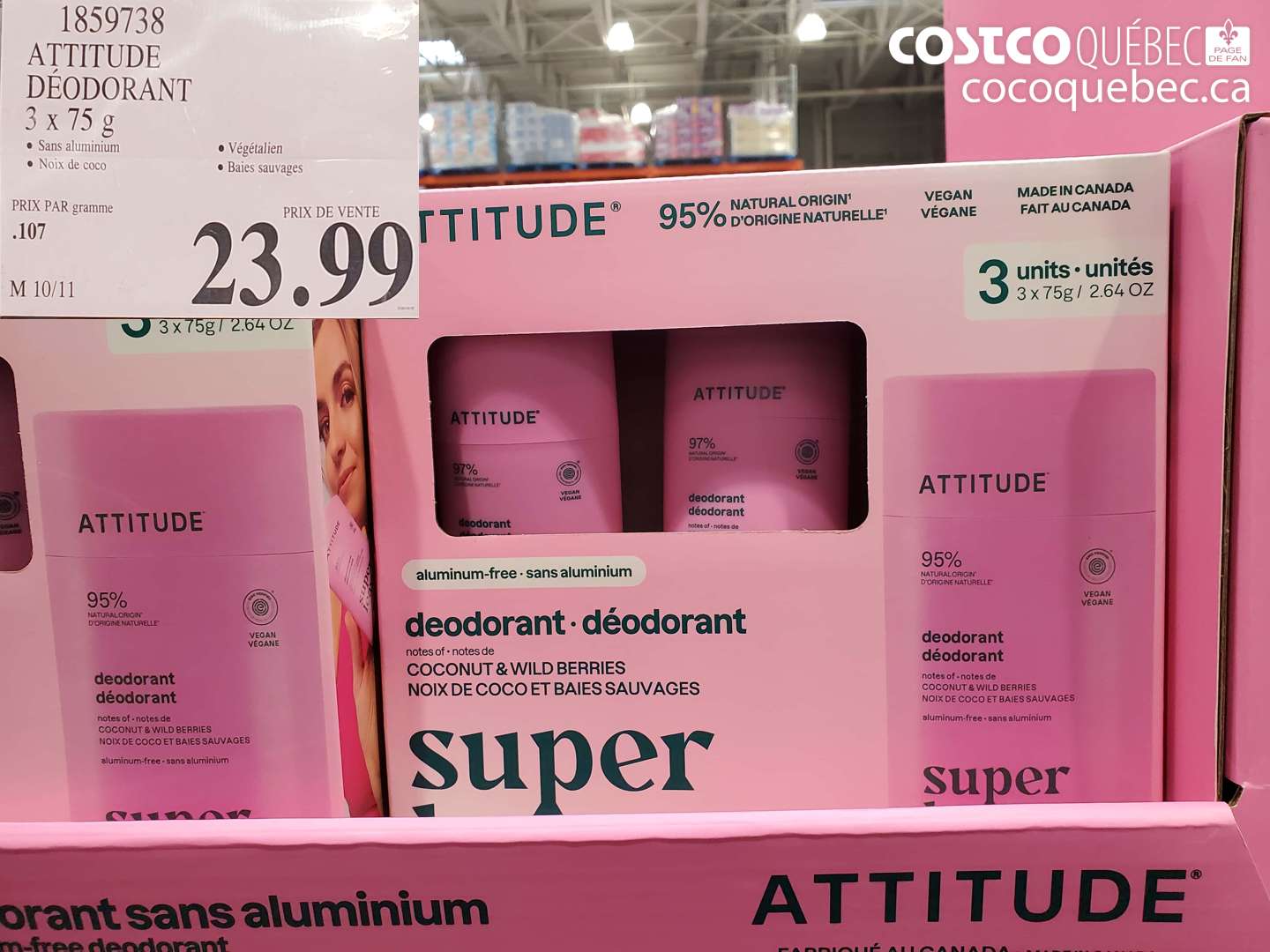 1859738 ATTITUDE DÉODORANT 3 X 75 G $23.99