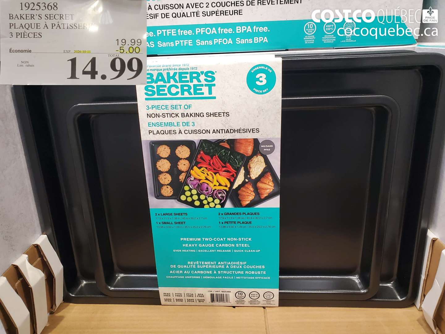 1925368 BAKER'S SECRET PLAQUE À PÂTISSER 3 PIÈCES ($5.00 INSTANT SAVINGS EXPIRES ON 2026-10-11) $14.99