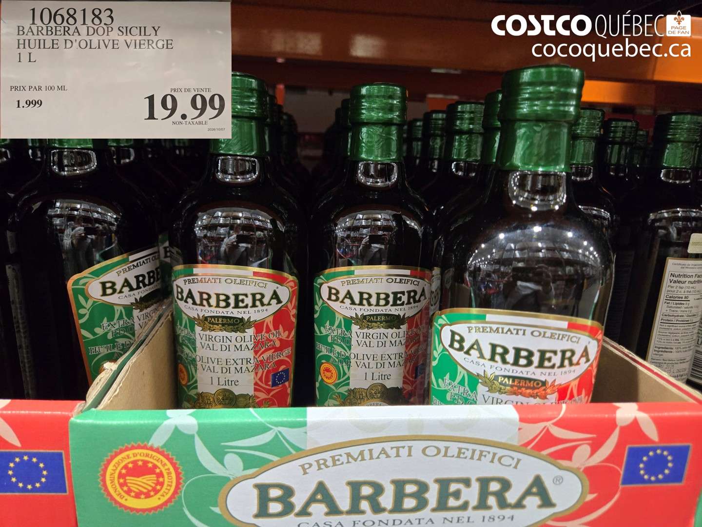 1068183 BARBERA DOP SICILY HUILE D'OLIVE VIERGE 1 L $19.99
