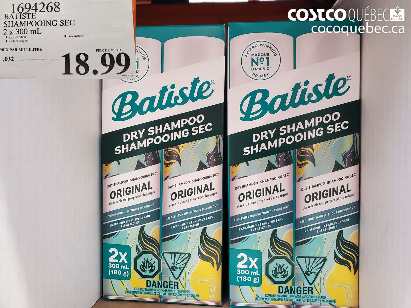 1694268 BATISTE SHAMPOOING SEC 2 X 300 ML $18.99