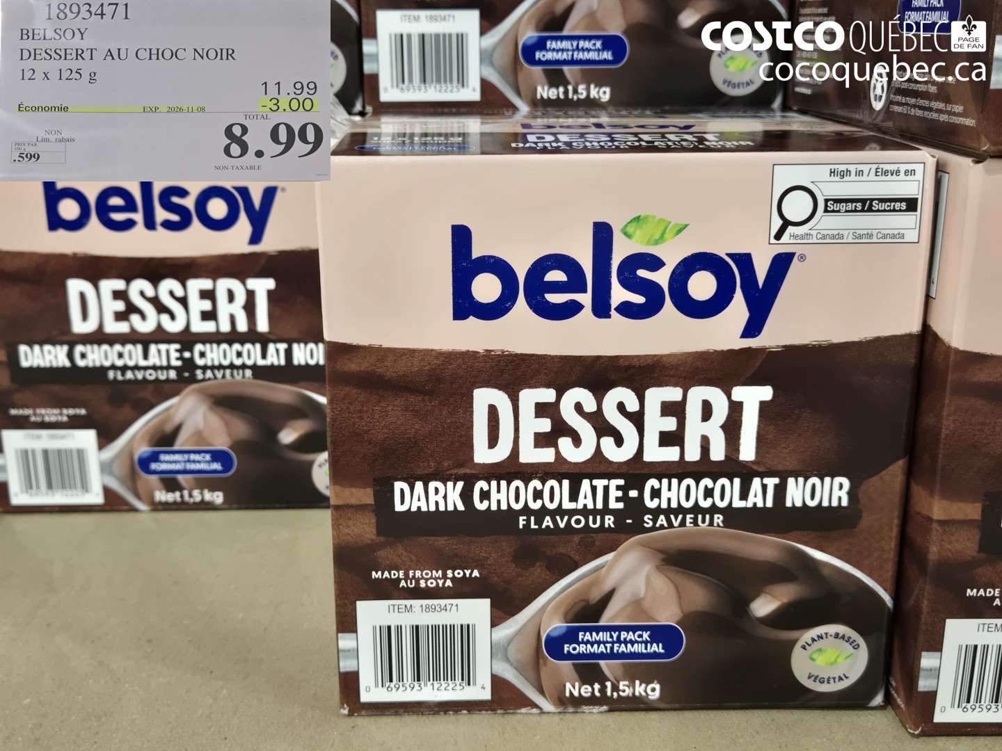 1893471 BELSOY DESSERT AU CHOC NOIR ($3.00 INSTANT SAVINGS EXPIRES ON 2026-11-08) $8.99