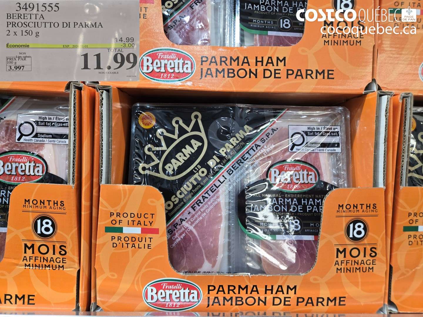 3491555 BERETTA PROSCIUTTO DI PARMA 2 X 150 G ($3.00 INSTANT SAVINGS EXPIRES ON 2026-11-01) $11.99